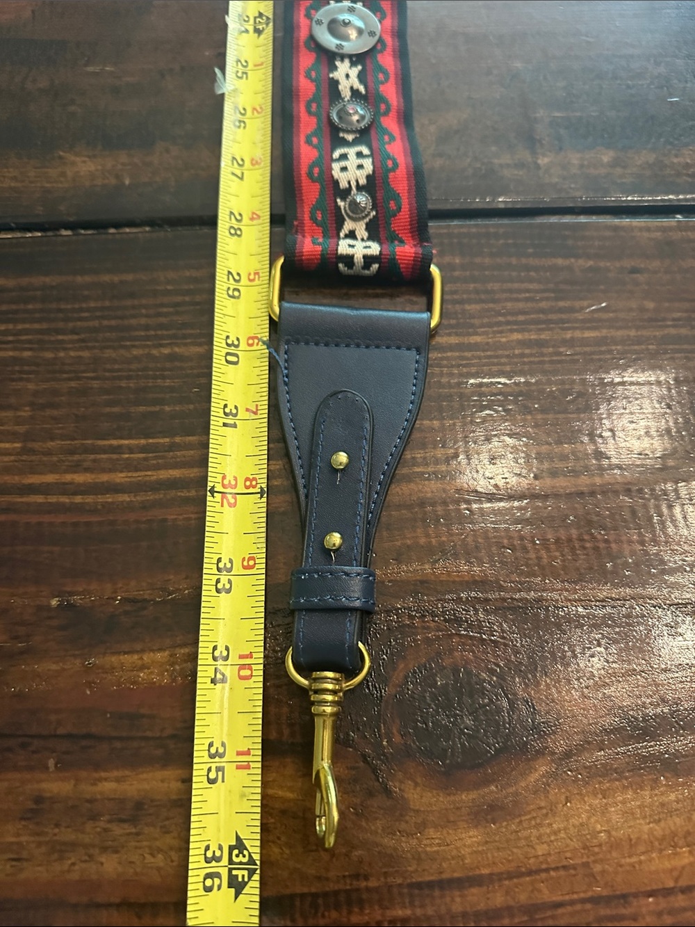 Southwestern inspired navy blue leather brass tone clasps medallions belt/strap - Picture 8 of 15